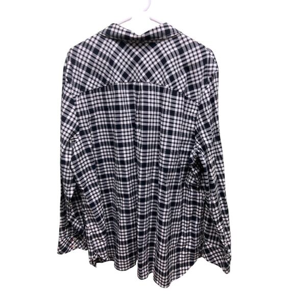 Talbots Plus Plaid Black White Button Front Shirt Blouse Size 3X - Picture 4 of 6